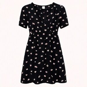 Gap Maternity Black Floral Wrap Dress Short Sleeve Size S